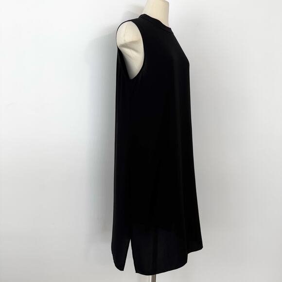 Eileen Fisher Silk Georgette Crepe High Neck Dress Sleeveless in Black L NWT - Picture 5 of 11